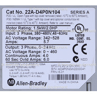 * ALLEN BRADLEY 22A-D4PON104 SER A POWERFLEX VARIABLE FREQUENCY DRIVE