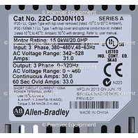 * ALLEN BRADLEY 22C-D030N103 SER A POWERFLEX 400 20HP 15KW AC DRIVE