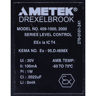 AMETEK DREXELBROOK 409-1000, 2000 SERIES LEVEL CONTROL TRANSMITTER