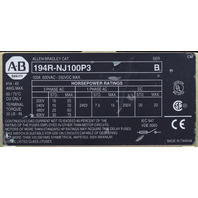 ALLEN BRADLEY 194R-NJ100P3 3 POLE SER B FUSED DISCONNECT SWITCH