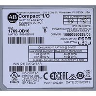 * ALLEN BRADLEY 1769-OB16 SER B 16-PT COMPACT I/O SOURCING OUTPUT MODULE