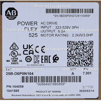 * SURPLUS 2025 ALLEN BRADLEY 25B-D6P0N104 POWERFLEX 525 3 HP AC DRIVE