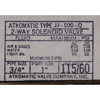 ATKOMATIC TYPE JJ-500-Q JJ500Q SIZE 3/4" 115V 60Hz 2-WAY SOLENOID VALVE