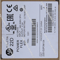 * SURPLUS ALLEN BRADLEY 22D-D2P3N104 /A POWERFLEX 40P 0.75kW/1.0 HP AC DRIVE