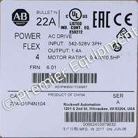 * SURPLUS ALLEN BRADLEY 22A-D1P4N104 SER A POWERFLEX 4 AC DRIVE