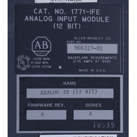 * ALLEN BRADLEY 1771-IFE SER A 12 BIT ANALOG INPUT MODULE