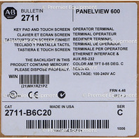 * ALLEN BRADLEY 2711-B6C20 SER C REV D FRN 4.46 PANELVIEW 600 OPERATOR PANEL 
