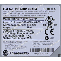 * ALLEN BRADLEY 22B-D017N104 SER A POWERFLEX 40 7.5kW/ 10 HP AC DRIVE