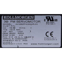 KOLLMORGEN AKM62P-ASSNR-03 SERVO MOTOR AKM SERIES 8000 RPM