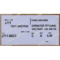 * ALLEN BRADLEY 2711-B6C20 SER C REV A FRN 4.44 PANELVIEW 600 OPERATOR PANEL 