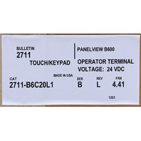 * ALLEN BRADLEY 2711-B6C20L1 SER B REV L FRN 4.41 OPERATOR INTERFACE