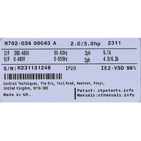 CONTROL TECHNIQUES UNIDRIVE M702-034-00045A AC DRIVE