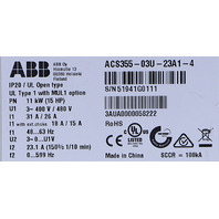 ABB ACS355-03U-23A1-4 DRIVE 11 KW 15 HP 23.1 A 380-480 VAC 3 PHASE