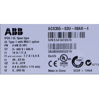 ABB ACS355-03U-08A8-4 4 kW 5HP DRIVE NO KEYPAD