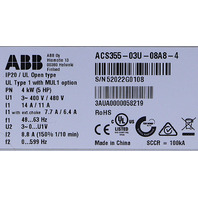 ABB ACS355-03U-08A8-4 4 kW 5HP DRIVE NO KEYPAD