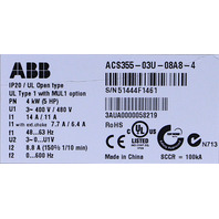 ABB ACS355-03U-08A8-4 4 kW 5HP DRIVE NO KEYPAD