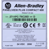 * ALLEN BRADLEY 2711PC-T6C20D SER D PANELVIEW PLUS COMPACT 600 OPERATOR INTERFACE