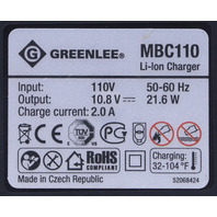 GREENLEE MBC110 110V INPUT 10.8V OUTPUT LI-ION BATTERY CHARGER