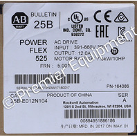 * SURPLUS ALLEN BRADLEY 25B-E012N104 /A 7.5kW/ 10HP POWERFLEX 525 AC DRIVE