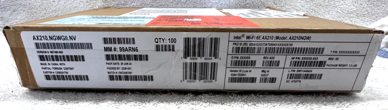 NEW Lot of  100 Intel AX210 WiFi 6E M.2 Card WiFi Bluetooth 5.3 NGFF Key-A Key-E AX210NG