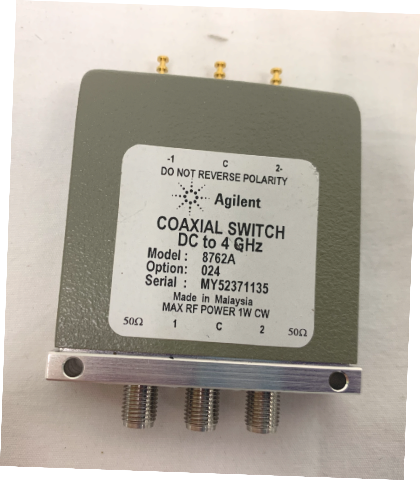 an HP Agilent 8762A OPT 024 DC - 4Ghz 24VDC SMA RF Coaxial Switch