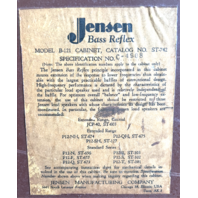 Rare Old Vintage 1960 Jensen B-121 Bass Reflex Cabinet with original Speaker.