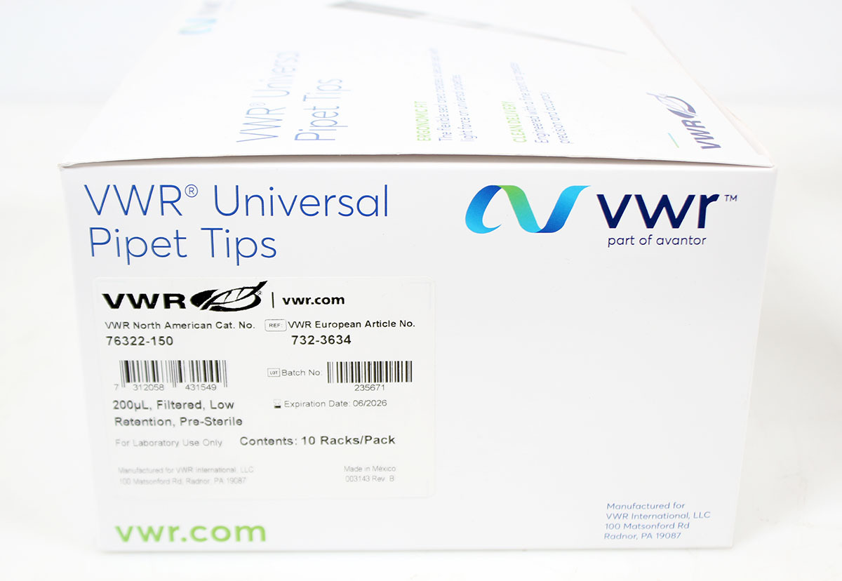 VWR 76322150 Universal 20200µl Pipet Tips Low Retention 10 Racks/96