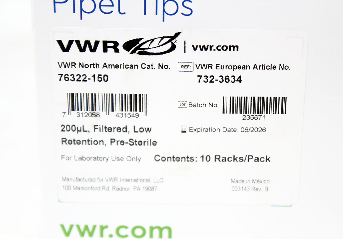 VWR 76322150 Universal 20200µl Pipet Tips Low Retention 10 Racks/96