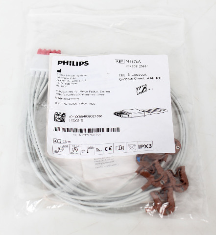 NEW Philips M1976A 5 Cable ECG Leadset, Grabber, AAMI, ICU Ref 989803125881