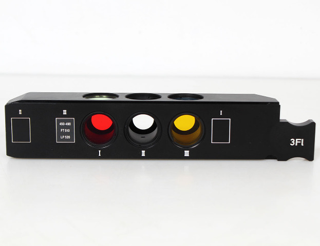 ZEISS 446421 3Fl Fluorescence Slider w/ Set 09 FITC GFP Cube, Axioplan Axiohot