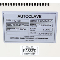 Hirayama HiClave HV-50 Upright 50-Liter Autoclave Sterilizer -Fully Tested-