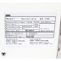 TOMY SX-700 High-Pressure Steam Sterilizer 70-Liter Autoclave -Fully Tested-