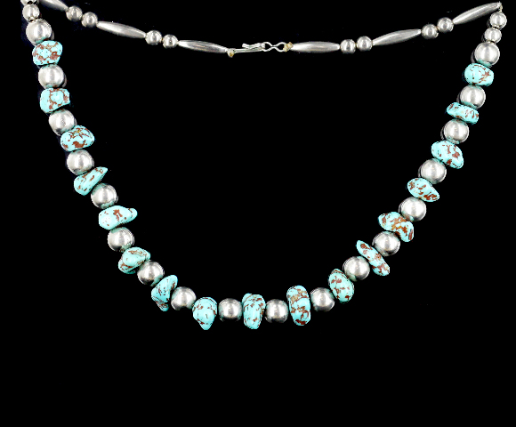 Vintage Sterling Silver Turquoise Nugget Beaded Necklace