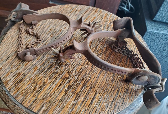 Vintage Iron Cowboy Spurs with Leather Straps and Chains ...