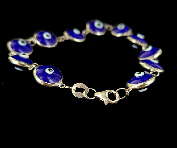 Vintage 14K Solid Gold Purple Glass Evil Eye 7 Bracelet