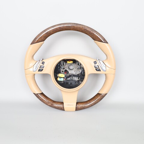 2011-2016 Porsche Cayenne Panamera Multifunction Steering Wheel Beige Walnut OEM