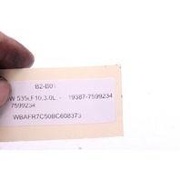 2011-2016 BMW 535i Coolant Feed Line Pipe Tube 7599234 OEM