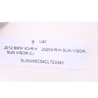2011-2017 BMW X3 X4 Right Sun Visor Black 51168062218 OEM