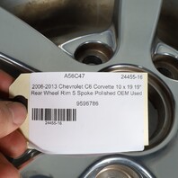 2005-2007 Chevrolet C6 Corvette Rear Wheel 19 x 10 Rim Polished BENT Sold AS IS