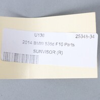 2011-2016 BMW 528i 535i 550i Right Sun Visor 51167248860 OEM Used