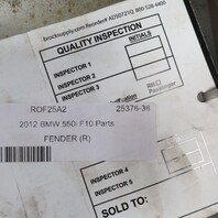 2011-2016 BMW 528i 535i 550i Right Fender White 41357248660 OEM Used