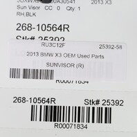 2011-2017 BMW X3 X4 Right Sun Visor Black 51168062218 OEM Used
