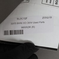 2011-2014 BMW X3 F25 Right Door Mirror Surround View 51167264122 OEM Used