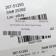 2013 BMW X3 Rear View Mirror 51169274268 OEM Used