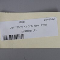 2015-2017 BMW X3 F25 Right Door Mirror Glacier Silver 51167477958 OEM Used