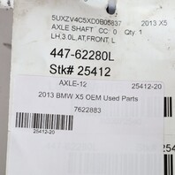 2007-2019 BMW X5 X5M X6 X6M E70 Left Front Axle Shaft 31607629883 OEM Used