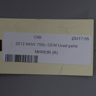 2009-2012 BMW 740i 750i Right Door Mirror White 51167282161 OEM Used