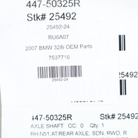 2008-2013 BMW 128i 328i Right Rear Axle Shaft CV Joint 33217537716 OEM