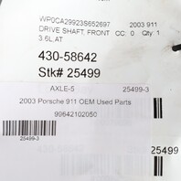 2002-2012 Porsche 911 996 997 C4 C4S Turbo Front Drive Shaft Cardan OEM Used