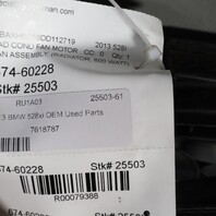 2012-2016 BMW 528i Radiator Cooling Fan Shroud 17418642161 OEM Used